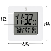 Desktop Clock, Digital, Battery Operated, 3.6" W x 1.5" D x 3.6" H, White Par Equipment