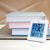 Desktop Clock, Digital, Battery Operated, 3.6" W x 1.5" D x 3.6" H, White Par Equipment