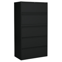 Lateral Filing Cabinet, Steel, 5 Drawers, 36" W x 19-1/4" D x 66-5/9" H, Black OP906 | Par Equipment