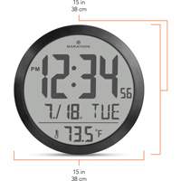 Round Digital Wall Clock, Digital, Battery Operated, 15" Dia., Black OR488 | Par Equipment