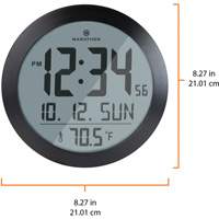 Super Jumbo Self-Setting Wall Clock, Digital, Battery Operated, 8" dia., Silver OR490 | Par Equipment