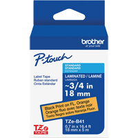 TZe-B41 Laminated Tape for TZe-Compatible P-Touch Label Makers, Black on Fluorescent Orange, 0.7" Width Par Equipment