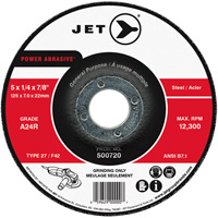Meule POWER ABRASIVE, 5" x 1/4", Arbre 7/8", Type 27 Par Equipment