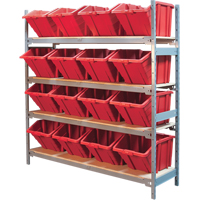 Wide Span Shelving with Jumbo Plastic Bins, Steel, Boltless, 800 lbs. Capacity, 66" W x 72" H x 18" D Par Equipment
