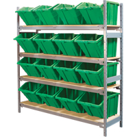 Wide Span Shelving with Jumbo Plastic Bins, Steel, Boltless, 800 lbs. Capacity, 66" W x 72" H x 18" D Par Equipment