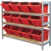 Wide Span Shelving with Jumbo Plastic Bins, Steel, Boltless, 800 lbs. Capacity, 66" W x 60" H x 18" D Par Equipment
