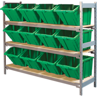 Wide Span Shelving with Jumbo Plastic Bins, Steel, Boltless, 800 lbs. Capacity, 66" W x 60" H x 18" D Par Equipment