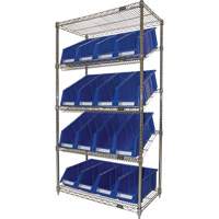 Slanted Wire Shelf with Bins, 5 Tiers, 36" W x 63" H x 18" D Par Equipment