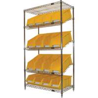 Slanted Wire Shelf with Bins, 5 Tiers, 36" W x 63" H x 18" D Par Equipment