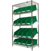 Slanted Wire Shelf with Bins, 5 Tiers, 36" W x 63" H x 18" D Par Equipment