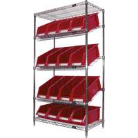 Slanted Wire Shelf with Bins, 5 Tiers, 36" W x 63" H x 18" D Par Equipment