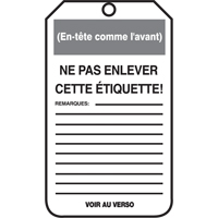 Lockout Tags, Cardstock, 3-1/8" W x 5-7/8" H, French Par Equipment