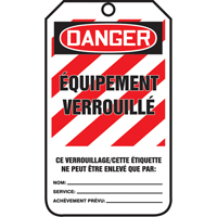 &eacute;tiquettes de s&eacute;curit&eacute; - Verrouillage, Papier cartonn&eacute;, 3-1/8" la x 5-7/8" h, Français Par Equipment