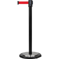 Barri&egrave;res sur pieds pour le contr&ocirc;le des foules, Acier, 35" h, Ruban Rouge, Longueur du ruban 12' Par Equipment