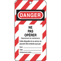 Lockout Tags, Plastic, 3" W x 5-3/4" H, French Par Equipment