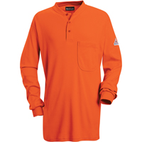Flame-Resistant Long Sleeve Tagless Henley Shirts, Small, Orange Par Equipment
