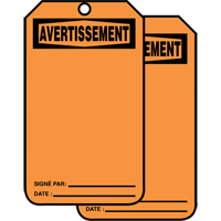 Safety Tags, Cardstock, 3-1/8" W x 5-7/8" H, French Par Equipment