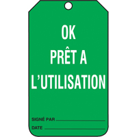 &eacute;tiquettes de s&eacute;curit&eacute; d'inspection et de contr&ocirc;le de l'&eacute;tat de l'&eacute;quipement, Papier cartonn&eacute;, 3-3/8" la x 5-7/8" h, Français Par Equipment
