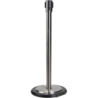 Free-Standing Crowd Control Barrier Receiver Post With Wheels, 35" High, Stainless Par Equipment