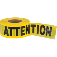 "Attention" Barricade Tape, Bilingual, 3" W x 1000' L, 2.5 mils, Black on Yellow Par Equipment