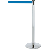 Slimline TensaBarrier&reg; Barrier Post, Steel, 38" H, Blue Tape, 7.5' Tape Length Par Equipment