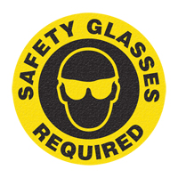 "Safety Glasses" Floor Sign, Adhesive, English with Pictogram Par Equipment