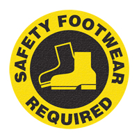 "Safety Footwear" Floor Sign, Adhesive, English with Pictogram Par Equipment
