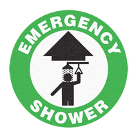"Emergency Shower" Floor Sign, Adhesive, English with Pictogram Par Equipment