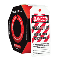 Tags By-The-Roll Lockout Tags, Plastic, 3" W x 6-1/4" H, French Par Equipment