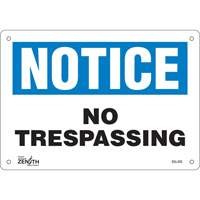 Enseigne No Trespassing, 7" x 10", Plastique, Anglais Par Equipment
