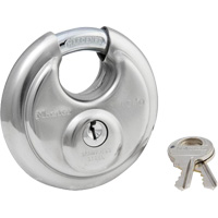 Shrouded Disc Padlock, Silver, Keyed Different, Stainless Steel, 2-3/4" Width Par Equipment