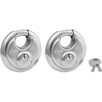 Shrouded Disc Padlocks, Silver, Keyed Alike, Stainless Steel, 2-3/4" Width Par Equipment