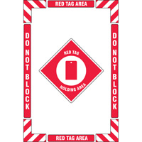 "Red Tag Holding Area" Floor Marking Kit, Adhesive, English with Pictogram Par Equipment