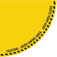 "Caution" Quarter Circle Swing Door Floor Sign, Adhesive, English with Pictogram Par Equipment
