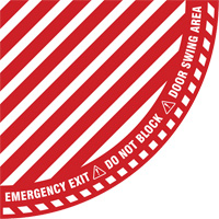 "Emergency Exit" Quarter Circle Swing Door Floor Sign, Adhesive, English with Pictogram Par Equipment