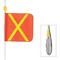 Tiges de s&eacute;curit&eacute; tout-temps de s&eacute;rie lourde avec lumi&egrave;re DEL constante Safety Whip, Fixation Ressort, Hauteur 3', Orange avec X r&eacute;fl&eacute;chissant Par Equipment