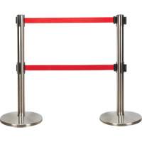 Dual Belt Crowd Control Barrier, Steel, 35" H, Red Tape, 7' Tape Length SHA665 | Par Equipment