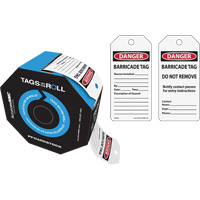 Danger Barricade Tags, Cardstock, 3" W x 6-1/4" H, English Par Equipment
