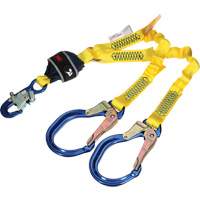 Twin-Leg Stretch Web Shock-Absorbing Lanyard, 4', Rebar Hook Center, Snap Hook Leg Ends Par Equipment