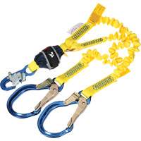 Twin-Leg Stretch Web Shock-Absorbing Lanyard, 6', Rebar Hook Center, Snap Hook Leg Ends Par Equipment