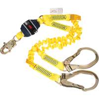 Twin-Leg Stretch Web Shock-Absorbing Lanyard, 6', Rebar Hook Center, Snap Hook Leg Ends Par Equipment