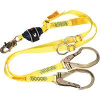 Twin-Leg Tie-Back Web Shock-Absorbing Lanyard, 6', Rebar Hook Center, Snap Hook Leg Ends, Polyester Par Equipment