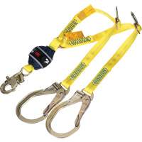 Twin-Leg Tie-Back Web Shock-Absorbing Lanyard, 4', Rebar Hook Center, Snap Hook Leg Ends, Polyester Par Equipment