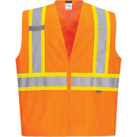 Contrast-Striped Safety Vest, High Visibility Orange, Small, Polyester Par Equipment