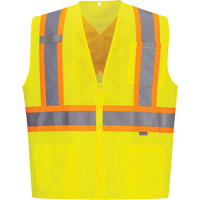 Contrast-Striped Safety Vest, High Visibility Lime-Yellow, Small, Polyester Par Equipment