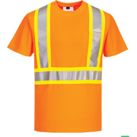 Contrast-Striped Safety T-Shirt, Polyester, Small, High Visibility Orange Par Equipment
