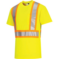 Contrast-Striped Safety T-Shirt, Polyester, Small, High Visibility Lime-Yellow Par Equipment