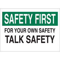 Enseigne  Talk Safety , 10" x 14", Aluminium, Anglais Par Equipment