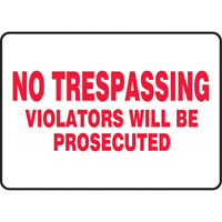 Enseigne  No Trespassing , 7" x 10", Vinyle, Anglais Par Equipment
