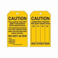 &eacute;tiquettes de s&eacute;curit&eacute; pour les &eacute;chafaudages, Polyester, 4" la x 7" h, Anglais Par Equipment